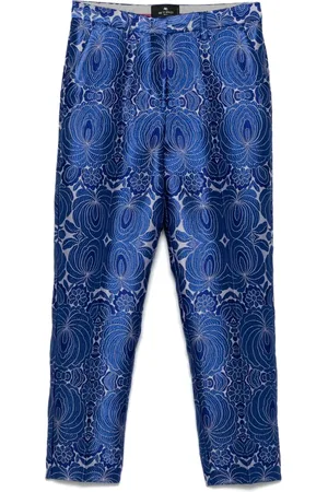 Etro Broeken, Dames, Blauw, M, Blauwe Stille Oceaan Verborgen Knoopbroek