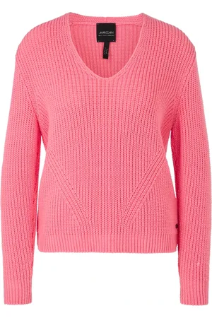Marc Cain Truien, Dames, Roze, M, Katoen, V-hals Gebreide Trui in Katoenmix