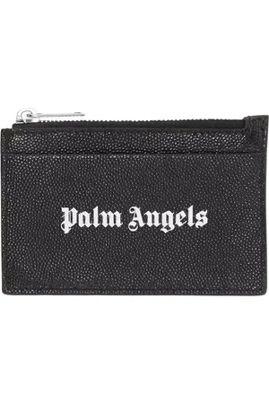 Palm Angels Accessoires, unisex, Zwart, ONE Size, Leer, Gothic Logo-Print Cardholder met Rits