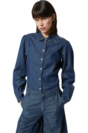 Silvian Heach Blouses & Shirts, Dames, Blauw, XL, Leer, Denim overhemd met kleermakersdetails
