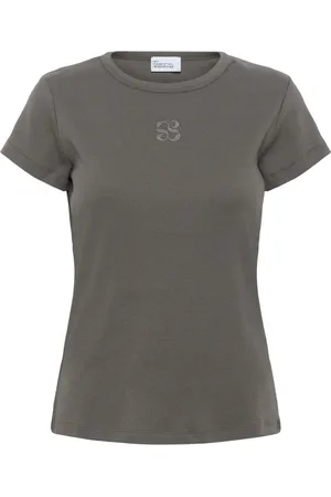 My Essential Wardrobe Tops, Dames, Bruin, XL, Katoen, Bruine Tee Top met Korte Mouwen