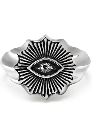Nialaya Accessoires, Heren, Grijs, 62 MM, Vintage Evil Eye Ring met Heldere Kristal