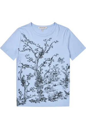 Munthe Tops, Dames, Blauw, M, Katoen, Nostalgisch Print T-shirt