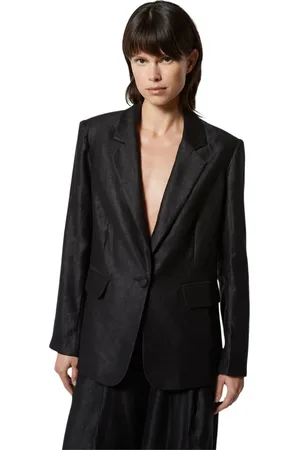 Silvian Heach Jassen, Dames, Zwart, L, Linnen, Oversized single-breasted blazer in 100% linnen