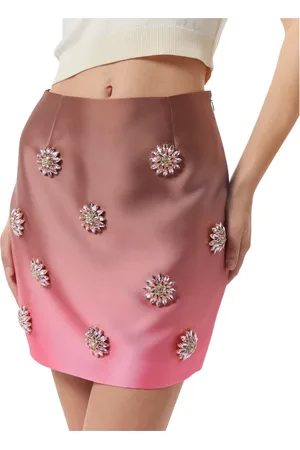 Silvian Heach Rokken, Dames, Bruin, XS, Polyester, Minirok met vervaagd effect en juweelapplicaties