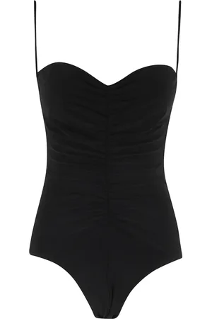 Norma Kamali Badkleding, Dames, Zwart, S, Polyester, Strapless badpak met geplooide voorkant