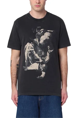 OFF-WHITE Tops, Heren, Zwart, L, Katoen, T-shirt met korte mouwen en ronde hals