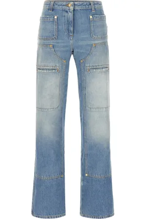 Palm Angels Jeans, Dames, Blauw, W25, Katoen, Straight Leg Panelled Jeans