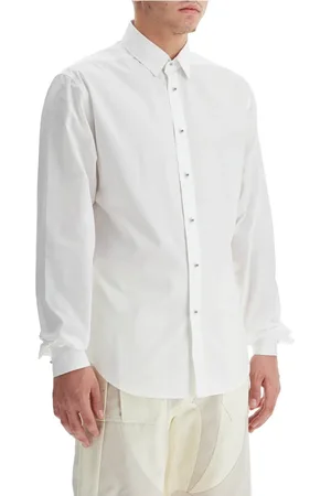 MUGLER Overhemden, Heren, Wit, M, Katoen, Klassiek Poplin Overhemd met Zilveren Rivetten