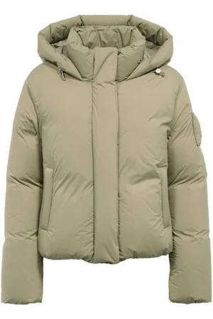 Moose Knuckles Jassen, Dames, Groen, M, Nylon, Korte Nylon Donsjas met Capuchon