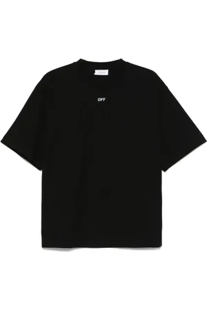 OFF-WHITE Tops, Heren, Zwart, S, Katoen, Logo Print T-shirt met Ronde Hals
