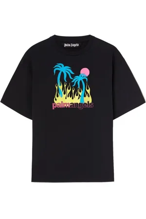 Palm Angels Tops, Heren, Zwart, M, Katoen, Zwart T-shirt met grafische print en ronde hals