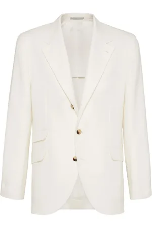 Brunello Cucinelli Jassen, Heren, Wit, 2Xl, Witte Geknoopte Jas met Zakken en Ventilatie