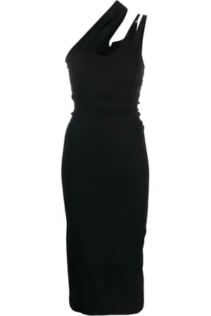 MUGLER Kleedjes, Dames, Zwart, M, Asymmetrische Midi Jurk