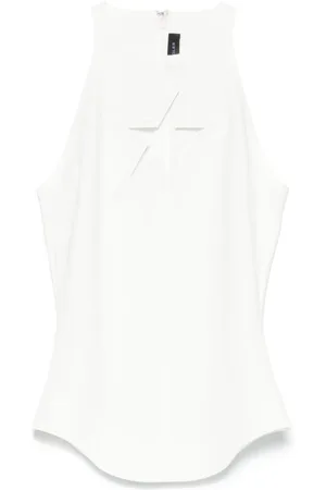 MUGLER Tops, Dames, Wit, M, Mouwenloze Jurk met Cut-Out en Ronde Hals
