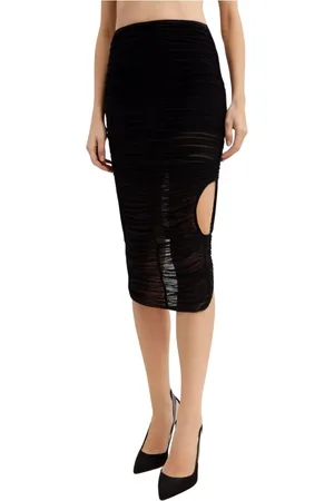 MUGLER Rokken, Dames, Zwart, M, Zwarte Midi Rok met Drapering