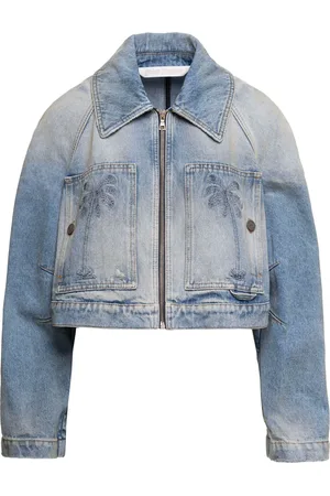 Palm Angels Jassen, Dames, Blauw, M, Denim, Cropped Denim Jas