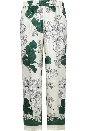 P.A.R.O.S.H. Broeken, Dames, Veelkleurig, M, Satijn, Groene Zijden Satijnen Broek met Bloemenprint