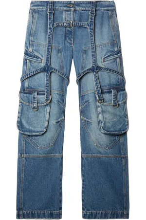 OFF-WHITE Jeans, Dames, Blauw, W28, Katoen, Cargo Jeans met Harnasdetails