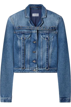 OFF-WHITE Jassen, Dames, Blauw, S, Denim, Cropped Cargo Denim Jas