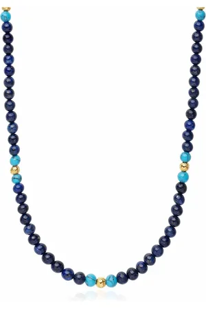 Nialaya Accessoires, Heren, Geel, L, Kralen Ketting met Blauwe Lapis, Turquoise en Goud