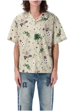 Palm Angels Overhemden, Heren, Veelkleurig, L, Katoen, Retro Bowling Shirt met Bow