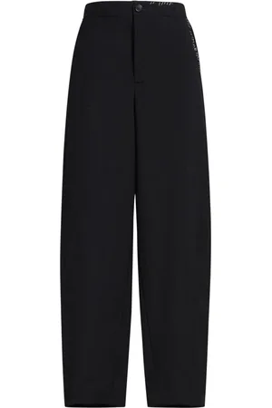 Marni Broeken, Dames, Zwart, M, Rayon, Tropical Wool Broeken met Herstelwerk