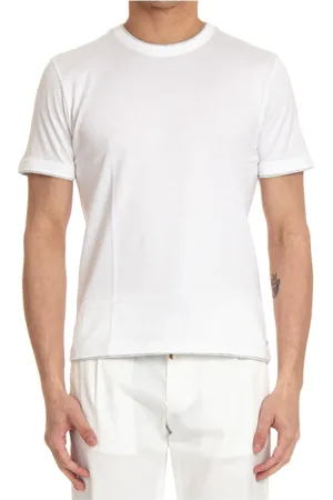ELEVENTY Tops, Heren, Wit, XL, Katoen, Witte T-shirt met dubbele afwerking