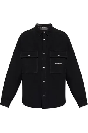 Palm Angels Overhemden, Heren, Zwart, L, Wol, Wollen overhemd met logo
