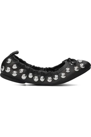 Hogan Schoenen, Dames, Zwart, 41 EU, Leer, Studded Ballerina Flats in Zwart