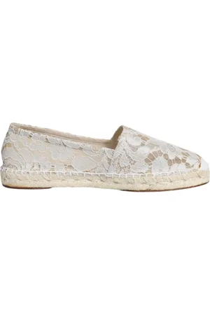 Dolce & Gabbana Schoenen, Dames, Wit, 37 EU, Katoen, Witte Kant Espadrilles Platte Schoenen