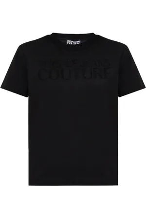 VERSACE Tops, Dames, Zwart, S, Zwarte korte mouwen T-shirt Modern ontwerp