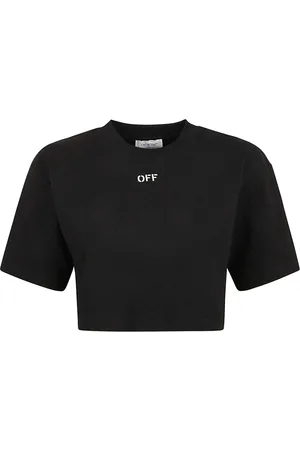 OFF-WHITE Tops, Dames, Zwart, M, Katoen, Off Stamp Rib Cropped Tee
