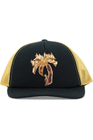 Palm Angels Accessoires, Heren, Zwart, ONE Size, Katoen, Mesh Trucker Hat met Burning Palm