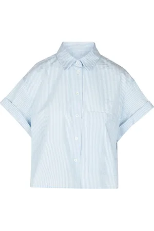 TELA Blouses & Shirts, Dames, Blauw, S, Katoen, Katoenen Crop Shirt