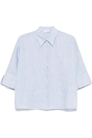PESERICO SIGN Blouses & Shirts, Dames, Blauw, M, Lichtblauwe knoopshirt met kraaldetails