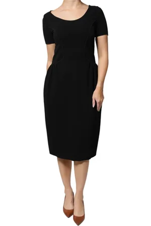 Emporio Armani Kleedjes, Dames, Zwart, S, Nylon, Zwarte Sheath Midi Jurk met Ritssluiting aan de Achterkant