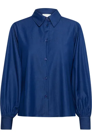 My Essential Wardrobe Blouses & Shirts, Dames, Blauw, XS, Katoen, Elegante Blouse met Pofmouwen