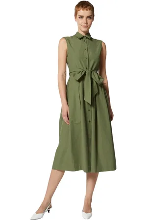 Silvian Heach Kleedjes, Dames, Groen, 2Xs, Katoen, Midi jurk met strik in de taille