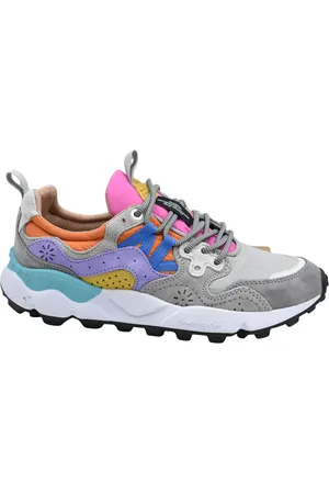 Flower Mountain Schoenen, Dames, Veelkleurig, 37 EU, Suède, Grijze Vetersneakers met Suède Accenten