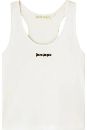 Palm Angels Tops, Dames, Wit, S, Katoen, Stijlvolle Tee met Uniek Design