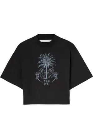 Palm Angels Tops, Dames, Zwart, L, Katoen, Zwart katoenen cropped T-shirt met contrasterende print