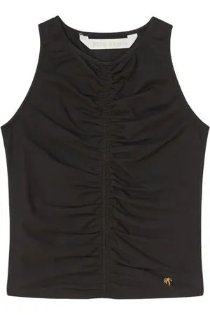 Palm Angels Tops, Dames, Zwart, M, Zwarte jersey top met gefronste details aan de voorkant