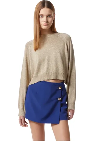 Silvian Heach Truien, Dames, Geel, L, Korte lurex top