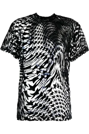 MUGLER Tops, Dames, Zwart, S, T-shirt van mesh met sterrenprint