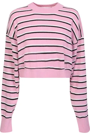 Palm Angels Truien, Dames, Roze, M, Katoen, Gestreept Cropped Trui van Katoenmix
