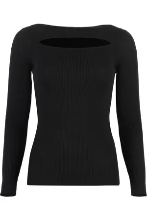 P.A.R.O.S.H. Truien, Dames, Zwart, L, Wol, Geribbelde gebreide top met cut-out detail aan de voorkant