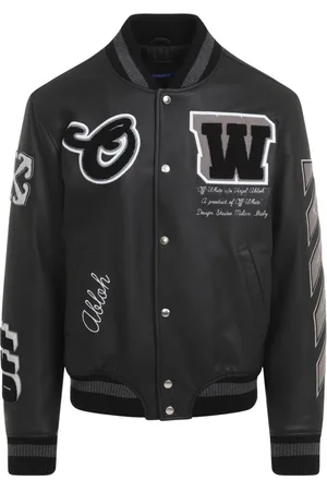 OFF-WHITE Jassen, Heren, Zwart, L, Wol, Luxe Zwart Leren Jas