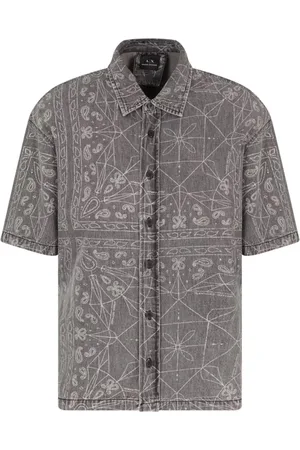 Armani Exchange Overhemden, Heren, Zwart, L, Katoen, Gestreept korte mouwen overhemd