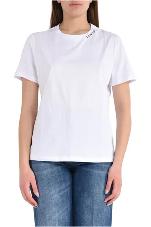 Dondup Tops, Dames, Wit, M, Katoen, Katoenen Jersey Crew Neck T-shirt